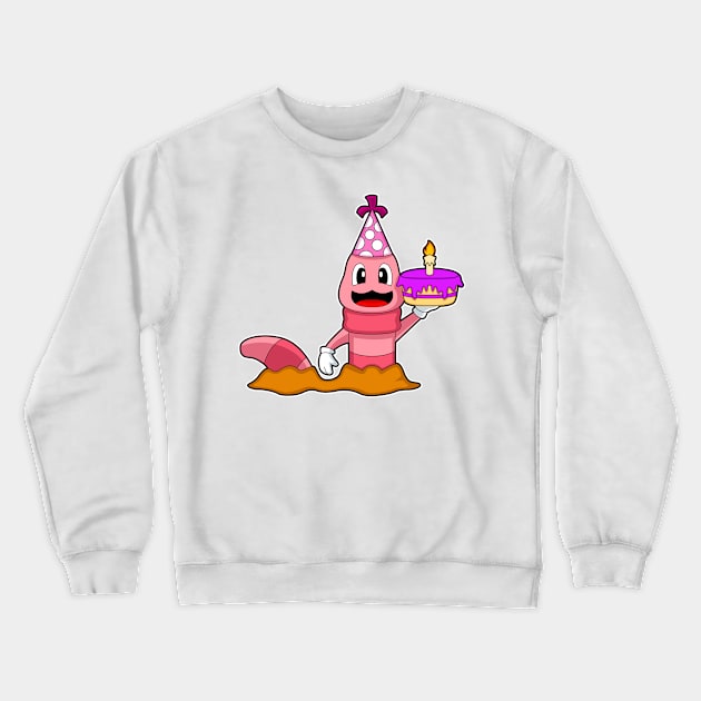 Worm Birthday Cake Candle Crewneck Sweatshirt by Markus Schnabel